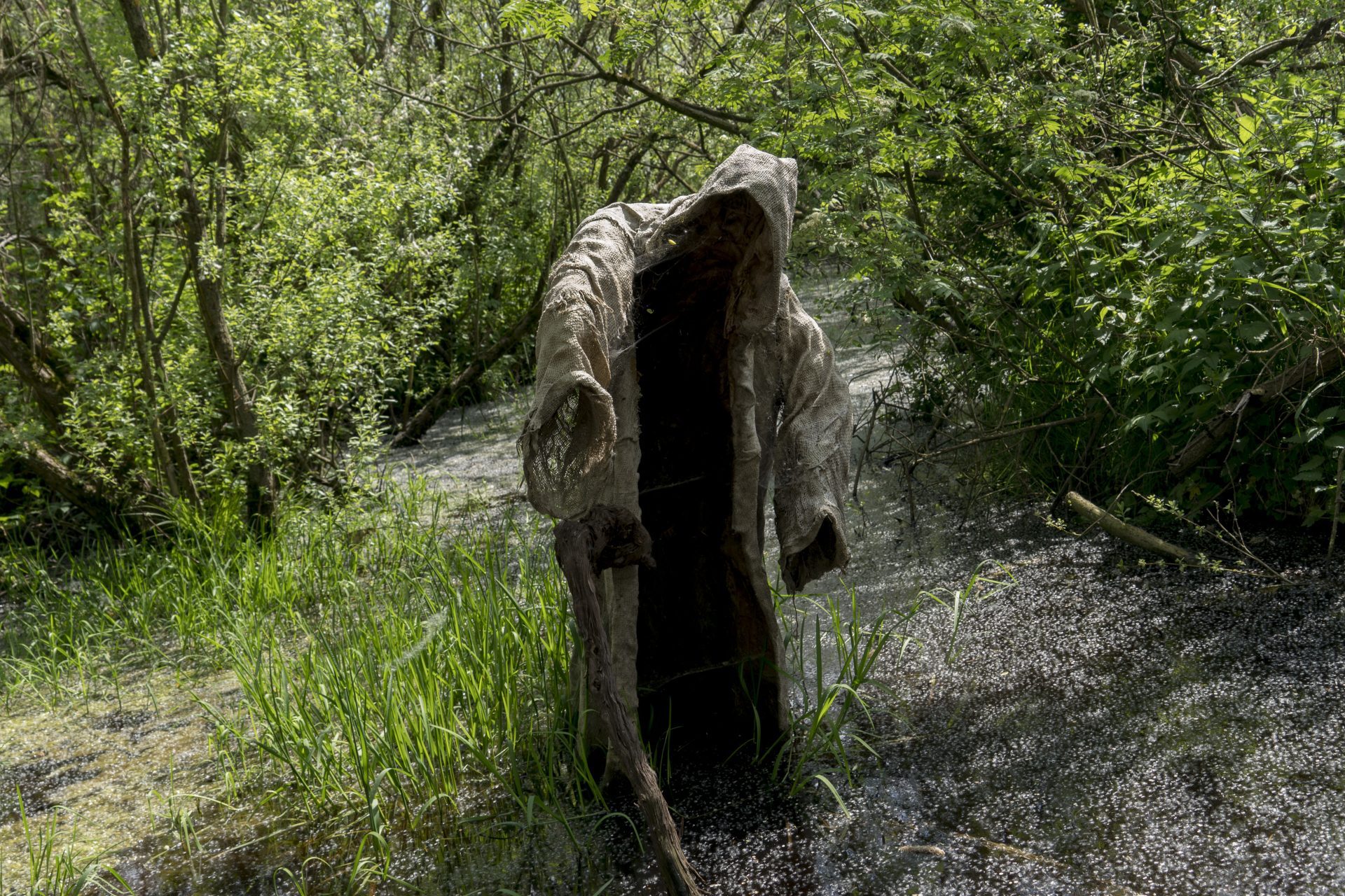 Dunkle Gestalt im Wildgarten